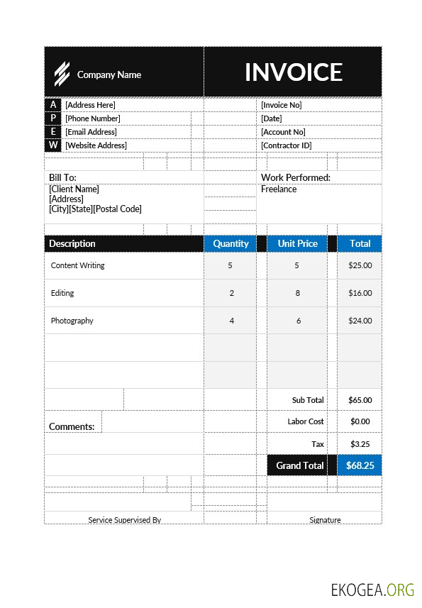 Modèle de facture pour entrepreneur indépendant